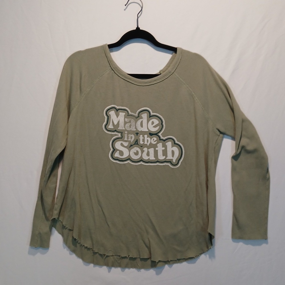 True Craft XL Waffle Knit Raw Edge Hem 100% Cotton Granola Y2K Distressed